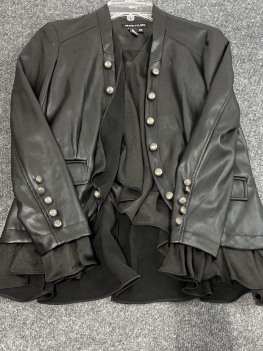 Peace Of Cloth “Graham Flounce” Non Leather Jacket W/Ruffle. Size Xs